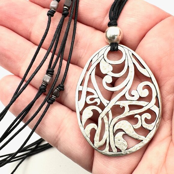 SILPADA Womens Necklace Black Leather Filigree Sterling Pendant N1805 Retired - Picture 1 of 3